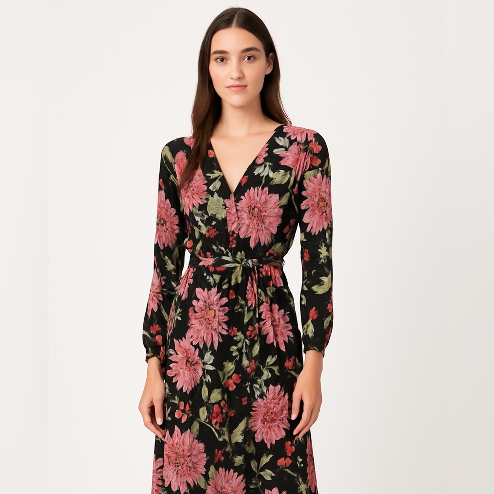 ✨🌸 Draper James RSVP Floral Midi Dress Black Pink Small 🌸✨‎